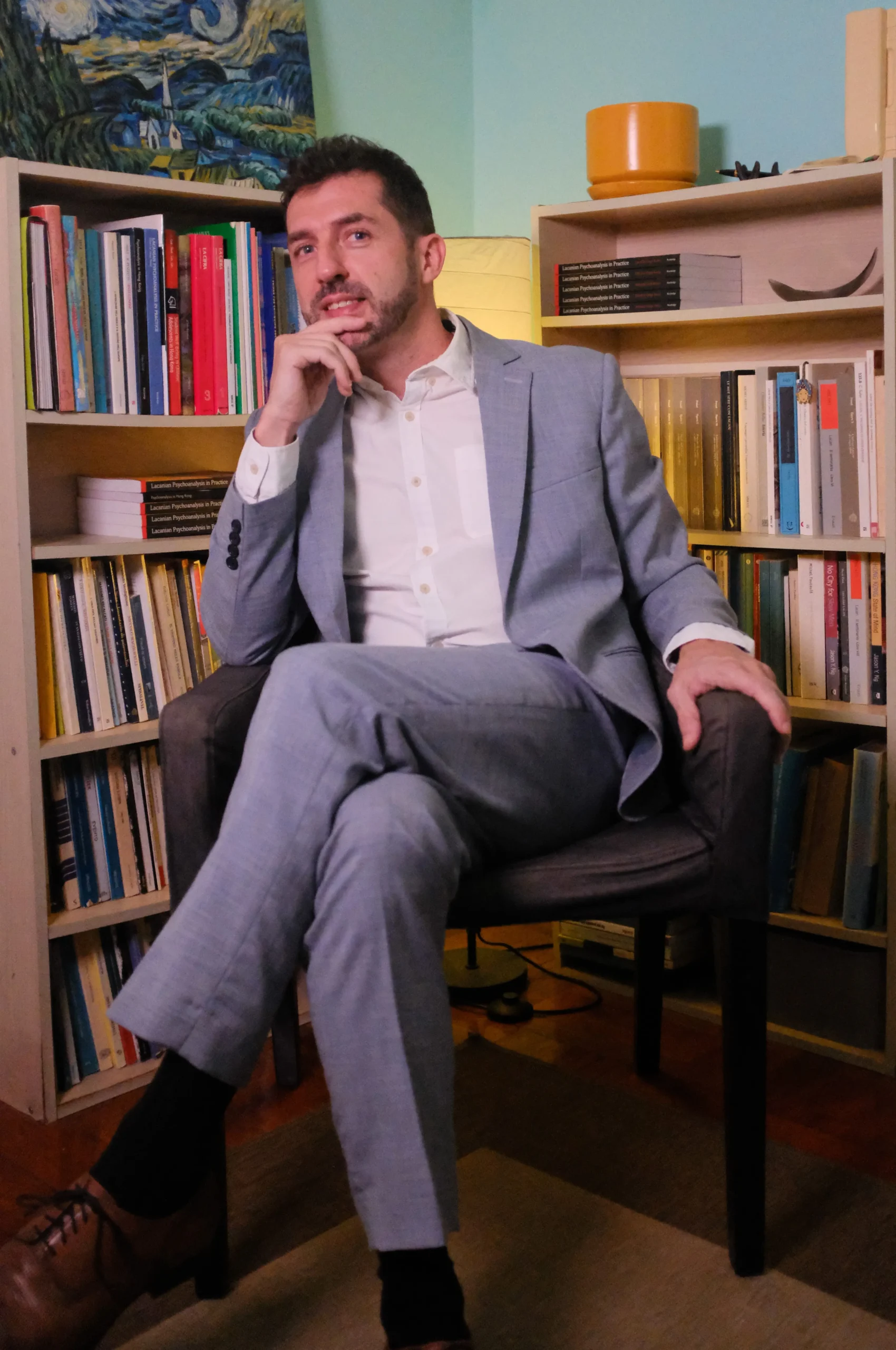 Dr. Diego Busiol, Psychoanalyst in Hong Kong, in his office.