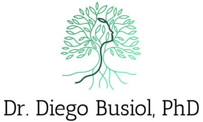 Logo for Dr. Diego Busiol, PhD, featuring a stylized tree with leaves forming the outline of a human profile, symbolizing growth and connection.