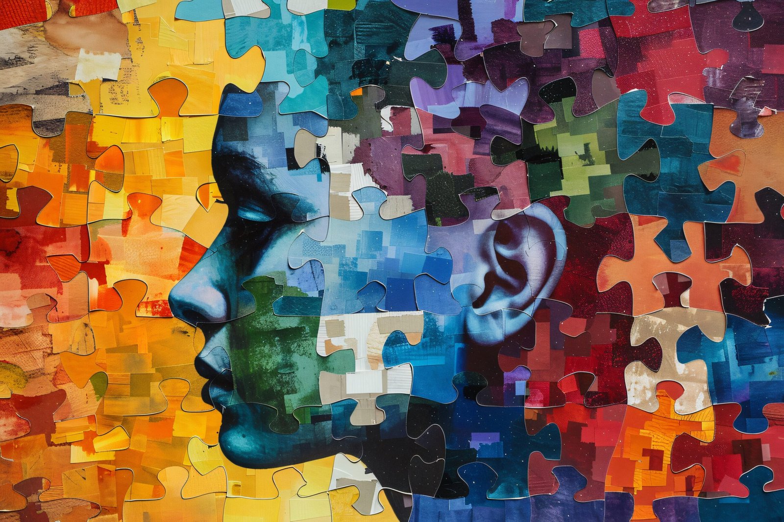 Colorful illustration of a human profile composed of interlocking puzzle pieces, symbolizing the complexity of therapeutic approaches to narcissism.